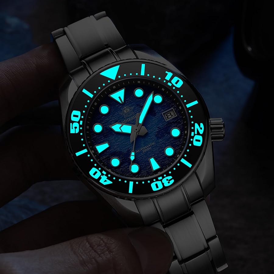 Amazon | ADDIESDIVE 自動ダイブウォッチ 男性用 44.5mm ブルー